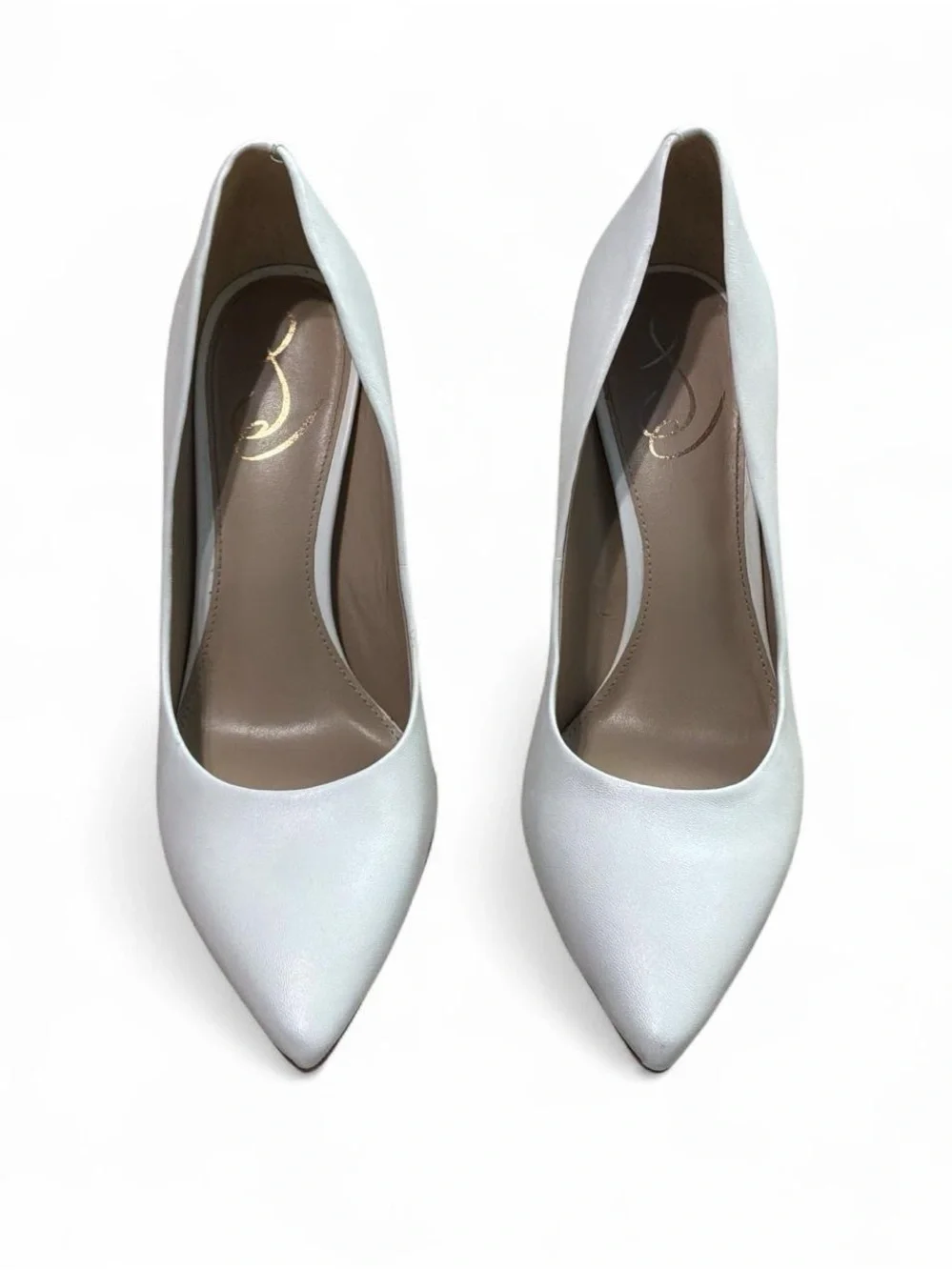 Sam Edelman White Pointed-Toe Satin Pumps